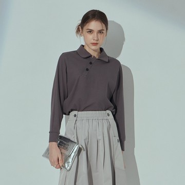 【MASTINA】半斜開襟長連袖上衣 卡 灰