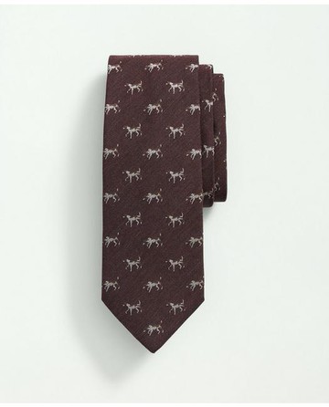 Brooks Brothers Men's Silk Wool Embroidered Pointer Hound Tie | Burgundy | Size Regular