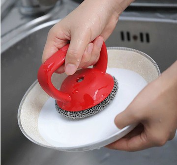 廚房清洗必備洗鍋洗碗網刷鍋神器廚房清潔刷碗刷子長柄刷鋼絲球刷帶柄鍋刷快速出貨 99購物節