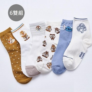 6雙組 Disney 迪士尼 奇奇蒂蒂 史迪奇中統襪 女長襪 款式隨機 CD-A323
