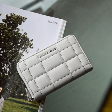 MICHAEL KORS JET SET 質感車線拉鍊卡片零錢包.灰