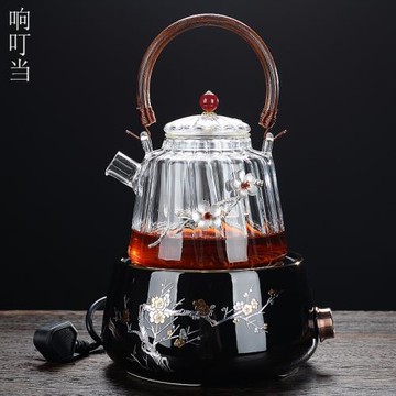 玻璃茶壺日式個性鑲梅花煮茶壺燒水壺功夫茶具家用玻璃耐熱泡茶壺
