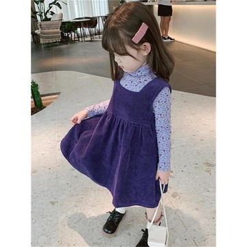 女童韓版裙子燈芯絨淑女連衣裙洋氣背心裙2023秋冬裝新款外貿童裝