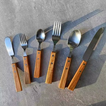 ［拾憩］日本 SALUS 木柄不鏽鋼餐具 順手好握 奶油刀 點心叉 小湯匙 叉子 湯匙 刀叉 露營野餐 環保餐具 實木