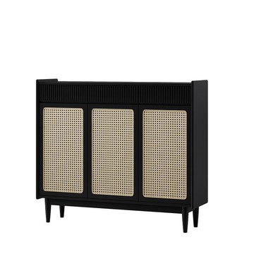 實木藤編鞋柜入戶門廳柜對開門玄關柜客廳簡約收納儲物柜家用鞋架