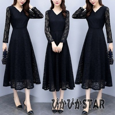 パーティードレス ブラックフォーマル ワンピース 大きいサイズ 3l 4l 5l 6l レディース 黒 ロングドレス 袖あり 長袖 総レース Vネック お呼ばれ 結婚式 二次会 通販 Lineポイント最大get Lineショッピング