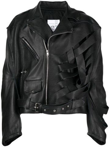 Natasha Zinko - deconstructed leather biker jacket - unisex - Leather/Polyester - S - Black