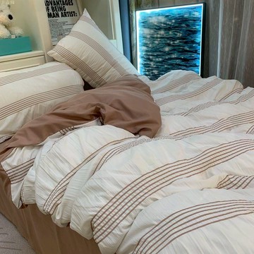床包組ins日式條紋泡泡水洗棉四件套4床單被單被罩床上用品男寢室三件套