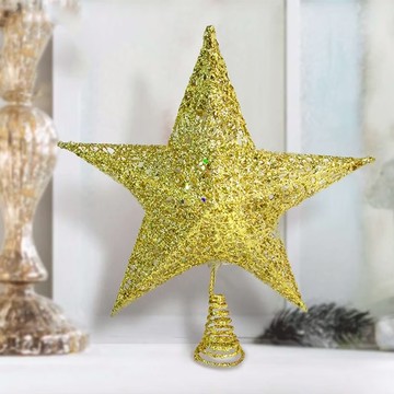 摩達客 鐵網立體樹頂星含銅線燈 (電池+USB)  25cm  金色  1組