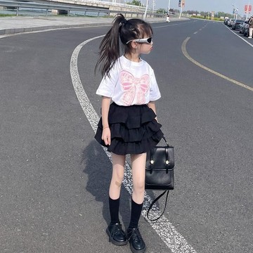 ATL 女童套裝 中大童衣服 兒童夏裝 女童夏裝套裝可愛風2025新款洋氣兒童短袖T恤時髦百褶短裙兩件套