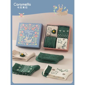 caramella加厚女保暖卡通襪子