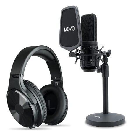 Movo Podcast Equipment Bundle with XLR Wired Microphone, 3.5mm 6.35mm Studio Headphones, and Desktop Mic Stand with Pop Filter Great Music or Gaming