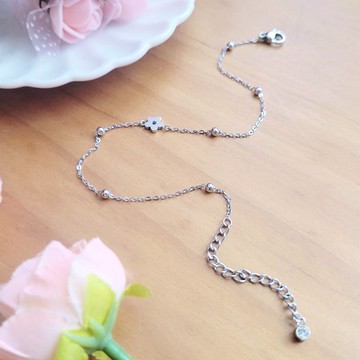 小春日和。花朵圓珠造型白鋼腳鍊  不怕水不變色