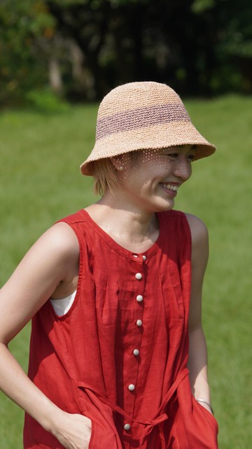 圓頂鐘形草帽 - 麥草薰紫