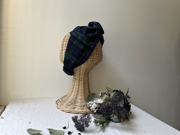 先染無印格子風-日式綁帶髮帶ヘアバンド