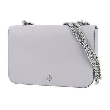 【TORY BURCH】雙T-LOGO素面皮革鍊包-灰