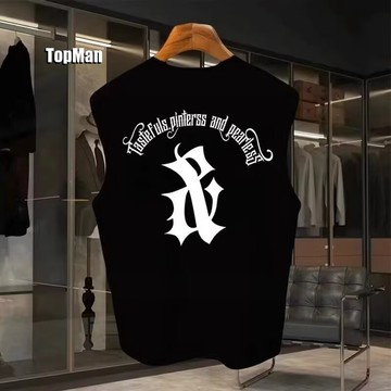 TopMan 無袖上衣 背心男 純棉重磅 R法佈加印花男生吊嘎 tanks