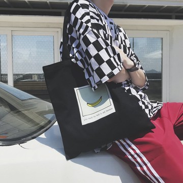 FINDSENSE H1  日本 時尚 潮 男女文藝 水果圖案印花 高品質 情侶 單肩 手提 帆布包 大容量實用包包