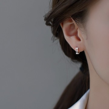 925純銀雙層耳扣女夏年新款楊倩素圈耳圈不規則睡覺免摘耳環