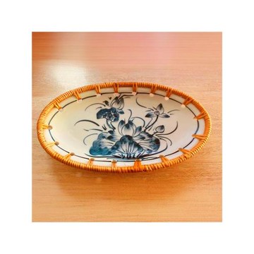越南藤編果盤日式創意陶瓷水果盤零食茶幾收納盤家用點心盤小吃盤