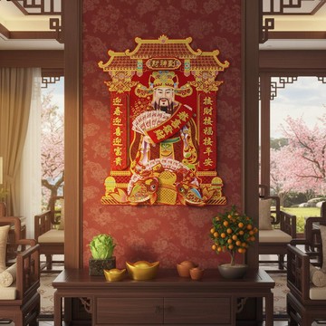 2026馬年新春年畫迎接財神老爺立體植絨財神畫開業春節春聯財神到年貨