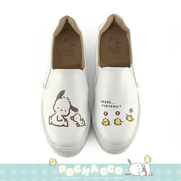 Paidal x Pochacco帕恰狗與小雞不對稱皮質厚底懶人鞋不彎腰鞋-小白鞋