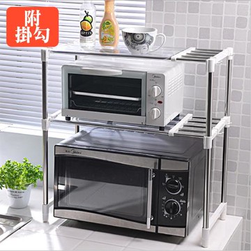 媽媽咪呀 雙層不鏽鋼廚房伸縮置物架(加贈8入收納掛勾)