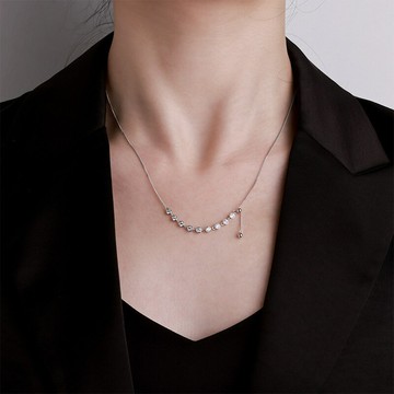 S925純銀飾品小眾輕奢風圓珠流蘇項鏈女百搭高級感甜美百搭毛衣鏈