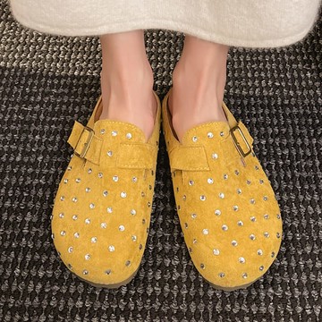 【現貨出清】穆勒鞋．街頭率性鉚釘厚底樂福拖鞋．白鳥麗子