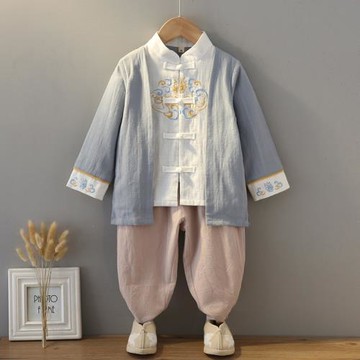 兒童漢服套裝男童古裝唐裝春秋款2024新款中國風寶寶國學服少爺服