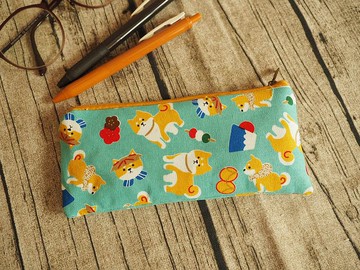 手作可愛粉綠柴犬圖案 筆袋 眼鏡袋 餐具袋