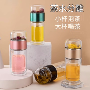 💥台灣出貨💥雙層茶水分離水杯玻璃杯便攜式杯子泡茶花茶杯女士專用玻璃水杯防燙
