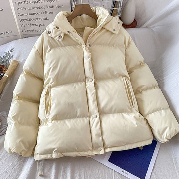 杏色寬松棉服女新款冬季高級感加厚保暖棉襖外套ins潮