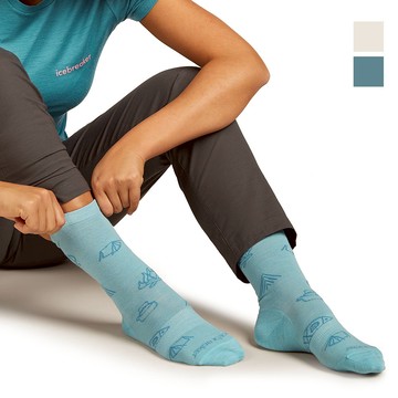 【紐西蘭Icebreaker】女 中筒輕薄毛圈休閒襪(營火露營)