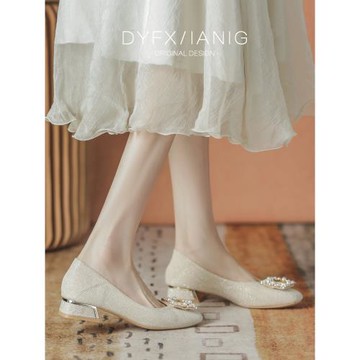 配裙子單鞋女粗高跟禮服旗袍禾秀主婚紗兩穿訂婚鞋新娘伴娘鞋低跟