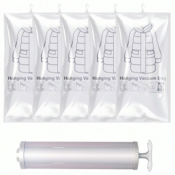 Sionnet 長版羽絨衣掛式真空壓縮袋(大型) 附抽氣筒  1組  L(135 x 70cm)  5入