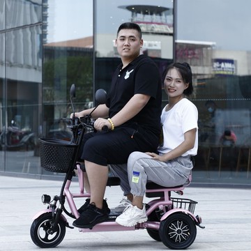 電動三輪車雙人三座小型女士代步車親子接孩子家用電瓶車