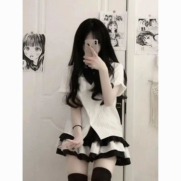 【軟妹日系】襯衣 蛋糕半身裙 兩件套 夏季 短袖 襯衫 女 日系套裝 JK制服 原創 shirt 制服 蛋糕裙
