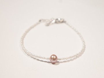 925 SILVER天然香檳紫色配米仔珍珠手鏈-6mm