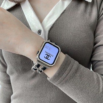 小香風雙排鏈 高級感 金屬錶帶 適用 Apple watch 11代 10代 9 8 7 6 5 4 SE3 44mm