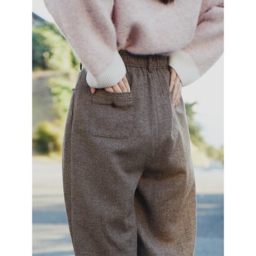 KOOW人字紋復古毛西裝褲 舒適腰圍休閒羊毛褲