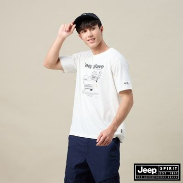 JEEP  男裝 復古風吉普車印花短袖T恤-白色
