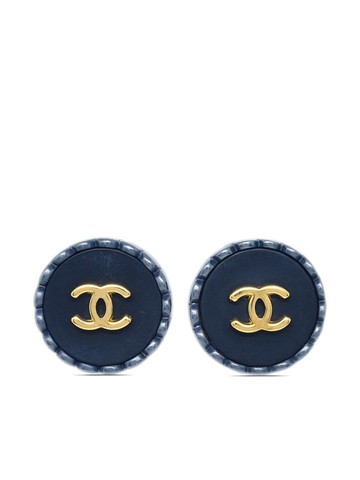 CHANEL Pre-Owned - 1996 CC button clip-on earrings - women - Silver Plated/Acrylic - One Size - Black