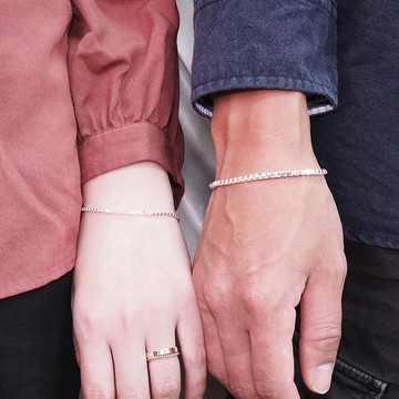 可刻字 純銀情侶手鍊組 威尼斯方盒款 情侶對鍊/銀飾 情人節禮物