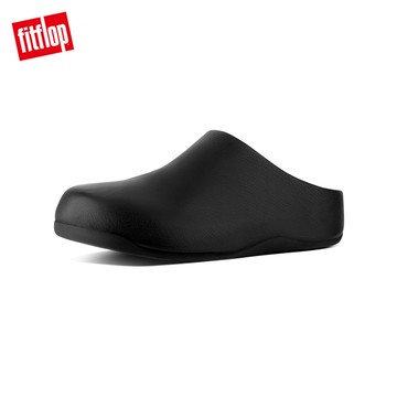 【FitFlop】SHUV LEATHER經典舒適木屐鞋-男(黑色)