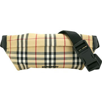 BURBERRY 巴寶莉 Stevie 字母格紋尼龍帆布胸肩背/腰包(典藏米)