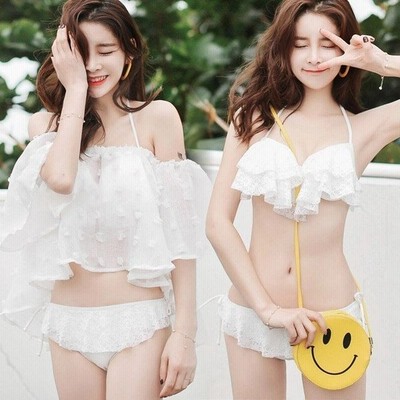姫系 ホワイト ビキニ フレア フリル 白 水着 レディース バンドゥビキニ レース 大人可愛いい 3点 着痩せ 通販 Lineポイント最大get Lineショッピング