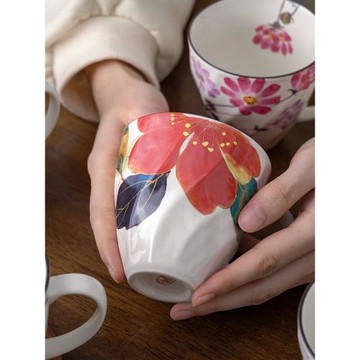 日本進口ceramic藍水彩花卉馬克杯十二月花語陶瓷茶杯可愛女生杯