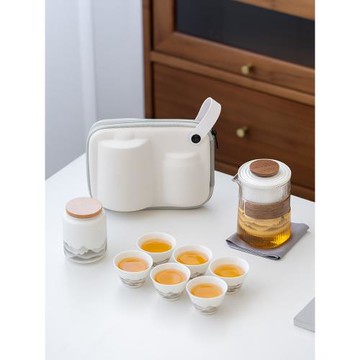 玻璃旅行茶具便攜式快客杯戶外一壺六杯隨身功夫茶泡茶壺收納套裝
