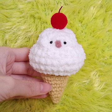 麻糬體型白鳥 可變冰淇淋或鏡餅 娃娃玩偶 可客製改色 手作毛線物